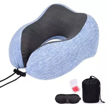 Дорожная подушка для шеи, ортопедическая подушка для шеи, ткань из пены с эффектом памяти, эргономичная подушка для поддержки шеи, (синяя) JeiibrZui