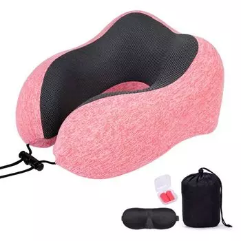 Дорожная подушка для шеи, ортопедическая подушка для шеи, ткань из пены с эффектом памяти, эргономичная подушка для поддержки шеи, (розовая) JeiibrZui