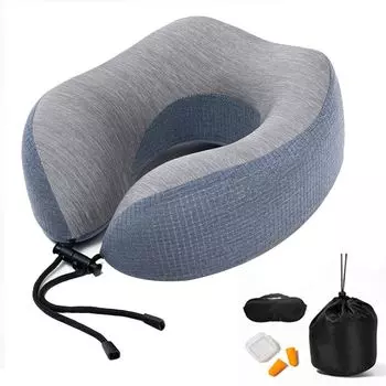 Дорожная подушка из пены с эффектом памяти Мягкая U-образная подушка для поддержки шеи для кемпинга, путешествий, самолета, поезда, автомобиля, офиса, (синяя) JeiibrZui