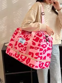 Дорожная спортивная сумка ярко-розового цвета с леопардовым принтом