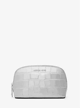 Дорожная сумка Empire Small из металлизированной крокодиловой кожи с тиснением Michael Kors, серебряный