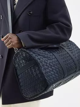Дорожная сумка из кожи intrecciato Bottega Veneta, синий