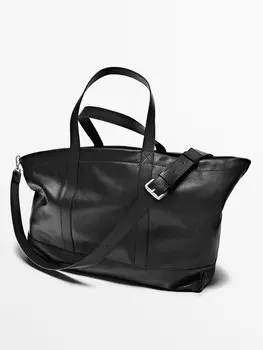 Дорожная сумка из кожи наппа Massimo Dutti, черный