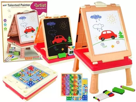 Доска 3в1, двухсторонний игровой стол, китайский розовый, импортные LEANToys Inna marka