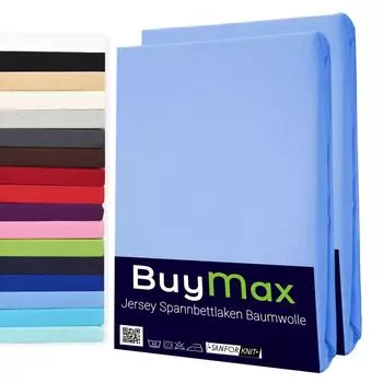 DOUBLE PACK простыня из джерси, приталенная простыня из 100 % хлопка голубого цвета, размер 200 x 200 см Buymax