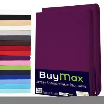DOUBLE PACK простыня из джерси, простыня из 100 % хлопка баклажанового цвета, размер 160 x 200 см Buymax
