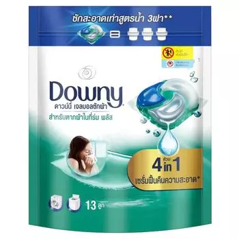 Downy Стиральный порошок для стирки в шариках с гелевыми шариками Indoor Dry Plus, сменный блок, 13 штук, Green
