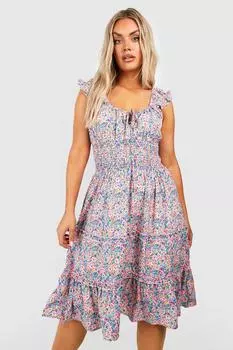 довольно цветочное миди-платье Boohoo, розовый