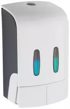 Дозатор дезинфицирующего средства WENKO "Тартас", 2-камерный дозатор дезинфицирующего средства и мыла, емкость каждого: 480 мл 14,5х24 см, белый/серый