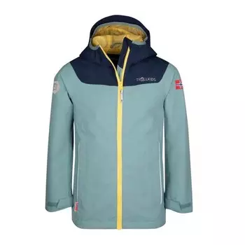 Дождевик Bergen для девочек ледниково-зеленый/темно-синий TROLLKIDS, цвет blau