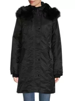 Дождевик Blue Duck с капюшоном и отделкой из искусственного меха, черный