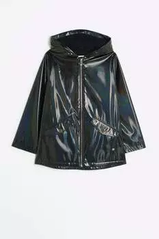 Дождевик для девочек с капюшоном и блестящей отделкой River Island, черный