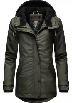 Дождевик Navahoo "Lindraa", с капюшоном, стильная непромокаемая куртка для активного отдыха с плюшевым мехом, зеленый