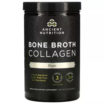 Dr. Axe / Ancient Nutrition, коллаген из костного бульона, без добавок, 450 г (15,9 унции)