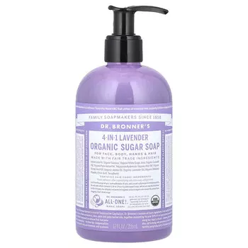 Dr. Bronner's, Органическое сахарное мыло 4 в 1, для рук, лица, тела и волос, с лавандой, 355 мл (12 жидк. унц.)