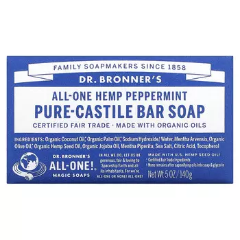 Dr. Bronner's, Pure Castile Bar Soap, All-One, конопля, перечная мята, 140 г (5 унций)