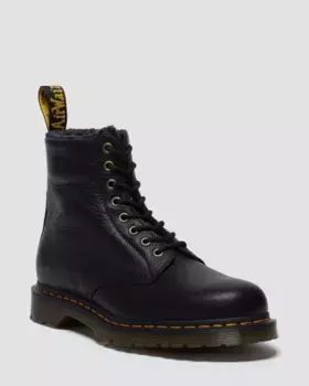 Dr. Martens 1460 Кожаные ботинки гризли на подкладке из искусственного меха на шнуровке, цвет Black — Grizzly
