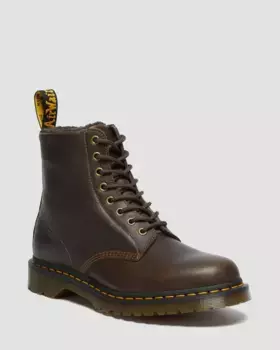 Dr. Martens 1460 Кожаные ботинки гризли на подкладке из искусственного меха на шнуровке, цвет Olive — Grizzly