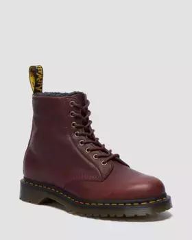 Dr. Martens 1460 Кожаные ботинки гризли на подкладке из искусственного меха на шнуровке, цвет Cherry Red — Grizzly