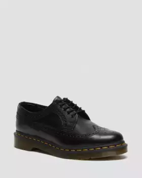 Dr. Martens 3989 Желтые туфли-броги из гладкой кожи со стежкой, цвет Black — Smooth Leather
