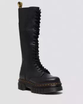 Dr. Martens Audrick Кожаные ботинки до колена с 20 люверсами на платформе, цвет Black — Nappa Lux