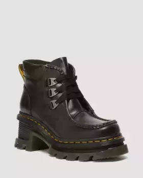 Dr. Martens Corran Кожаные ботинки на каблуке с 3 люверсами и атласом, цвет Black — Atlas