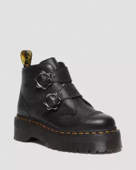 Dr. Martens Devon Кожаные ботинки на платформе с цветочной пряжкой, цвет Black — Milled Nappa