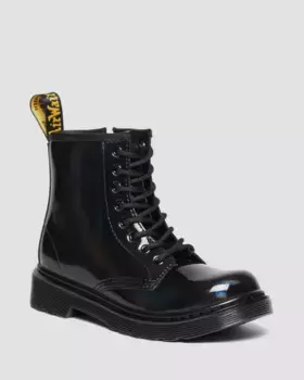 Dr. Martens Junior 1460 Радужные лакированные кожаные ботинки на шнуровке, цвет Black — Rainbow Patent