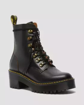 Dr. Martens Leona Женские винтажные ботинки из гладкой кожи на каблуке, цвет Black — Vintage Smooth