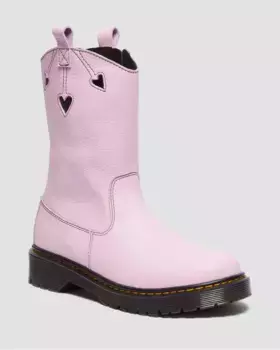 Dr. Martens Молодежные ботинки из лакированной кожи наппа с принтом сердца, розовый+черный