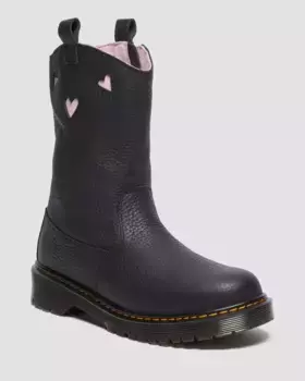 Dr. Martens Молодежные ботинки из лакированной кожи наппа с принтом сердца, черный+розовый