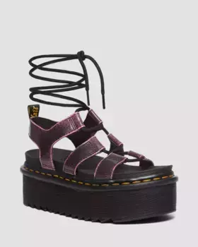Dr. Martens Nartilla Кожаные гладиаторы на платформе с эффектом потертости, цвет Black+Fondant Pink — Two Tone Rub Off