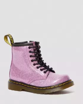 Dr. Martens Toddler 1460 Блестящие ботинки на шнуровке, цвет Dark Pink — Coated Glitter
