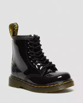 Dr. Martens Toddler 1460 Лакированные ботинки на шнуровке, цвет Black — Patent Leather