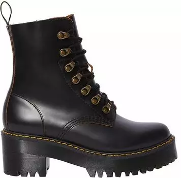 Dr. Martens Женские винтажные ботинки из гладкой кожи на каблуке Leona, черный