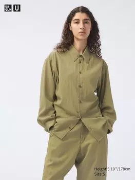 Драпированная расслабленная рубашка Uniqlo, зеленый