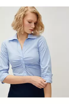Драпированная рубашка с длинным рукавом Slim Fit Koton, синий