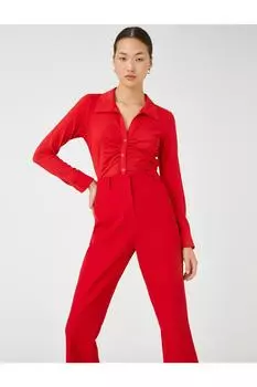Драпированная рубашка с длинным рукавом Slim Fit Koton, красный