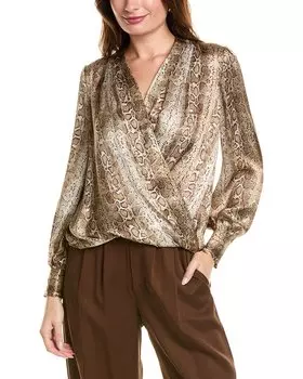 Драпированная шелковая рубашка Elie Tahari, коричневый