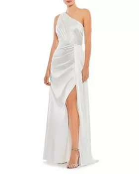 Драпированное атласное платье на одно плечо Mac Duggal, белый