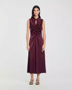 Драпированное атласное платье Sandro, цвет Granate