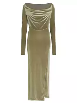 Драпированное бархатное платье макси Helmut Lang, цвет sage