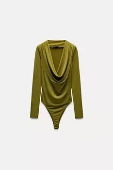 Драпированное боди с подплечниками ZARA, фисташковый