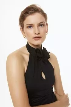 Драпированное боди с застежкой сзади на шее H&amp;M, черный