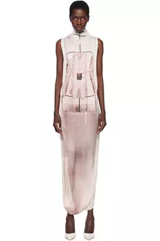 Драпированное макси-платье с корсетом в стиле trompe-l'il Jean Paul Gaultier, розовый