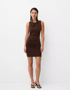 Драпированное мини-платье Bershka, коричневый