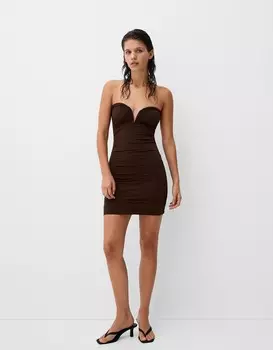 Драпированное мини-платье Bershka, коричневый