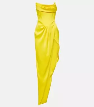Драпированное платье из атласного крепа Alex Perry, желтый