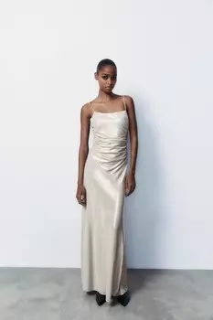 Драпированное платье из фольги ZARA, серебряный