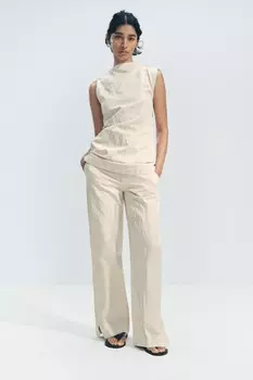 Драпированное платье из гофрированной ткани коллекция zw ZARA, экрю